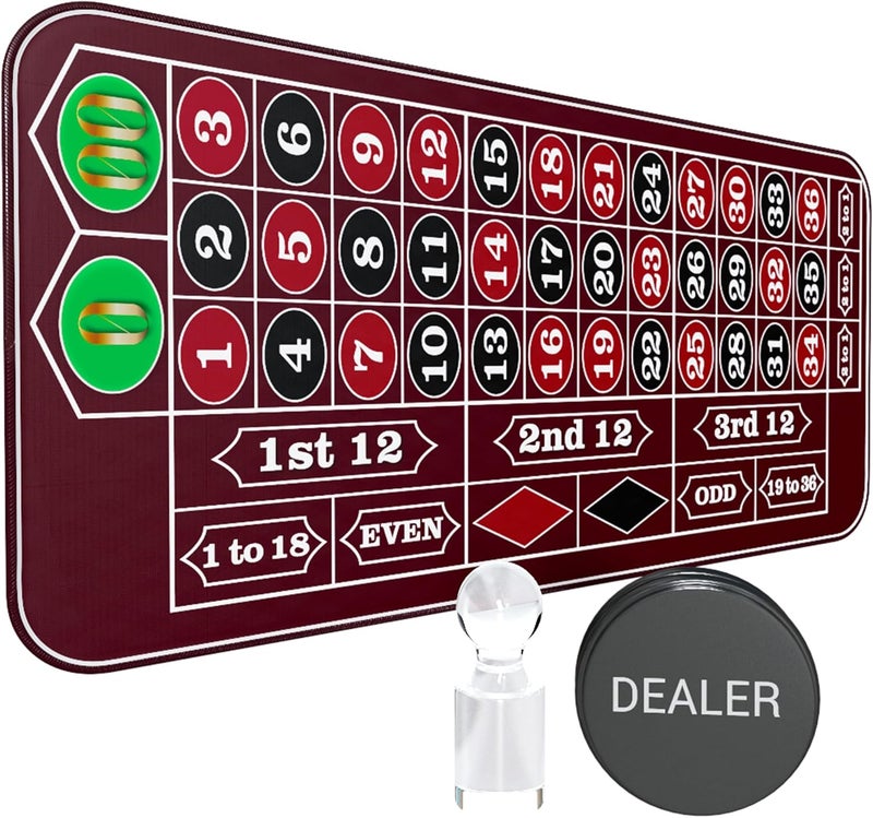 iEsstros Casino Roulette Mat 70" x 35" Rubber Roulette Table Mat Roulette Felt Mat with Storage Bag Win Marker Roulette Table Top Mat Casino Games for Adults-Red - Image 1